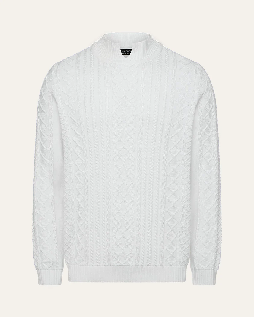 Aran-Style Cable Knit Cotton Sweater - Image 11