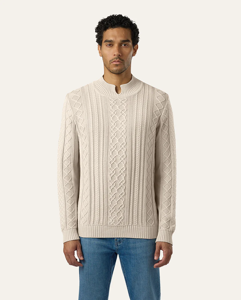 Aran-Style Cable Knit Cotton Sweater - Image 3