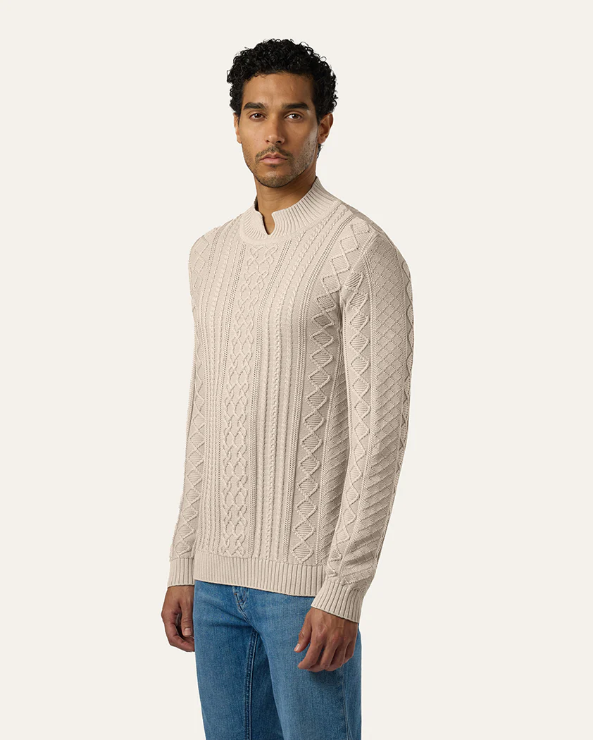 Aran-Style Cable Knit Cotton Sweater - Image 4