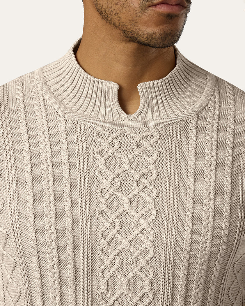 Aran-Style Cable Knit Cotton Sweater - Image 5
