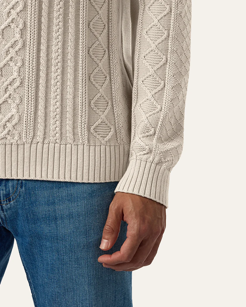 Aran-Style Cable Knit Cotton Sweater - Image 6
