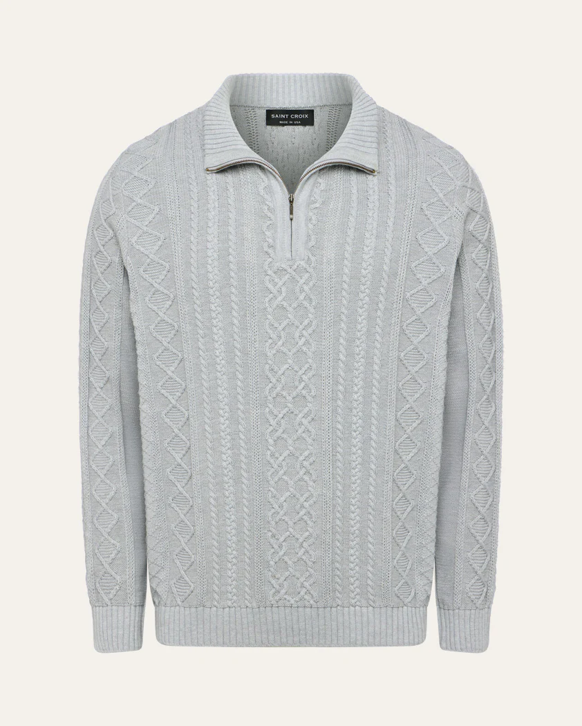 Cable Knit Cotton Quarter-Zip Sweater - Image 11
