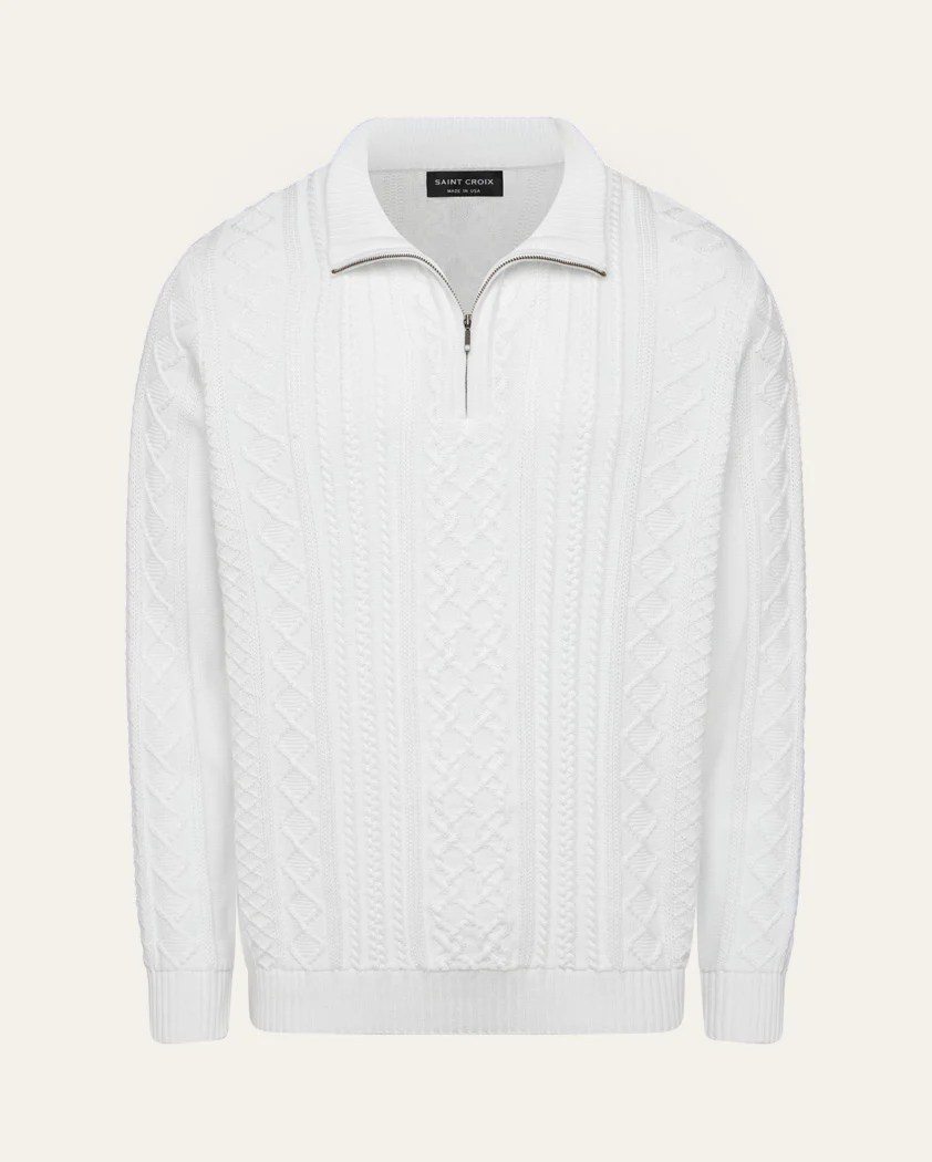 Cable Knit Cotton Quarter-Zip Sweater - Image 12