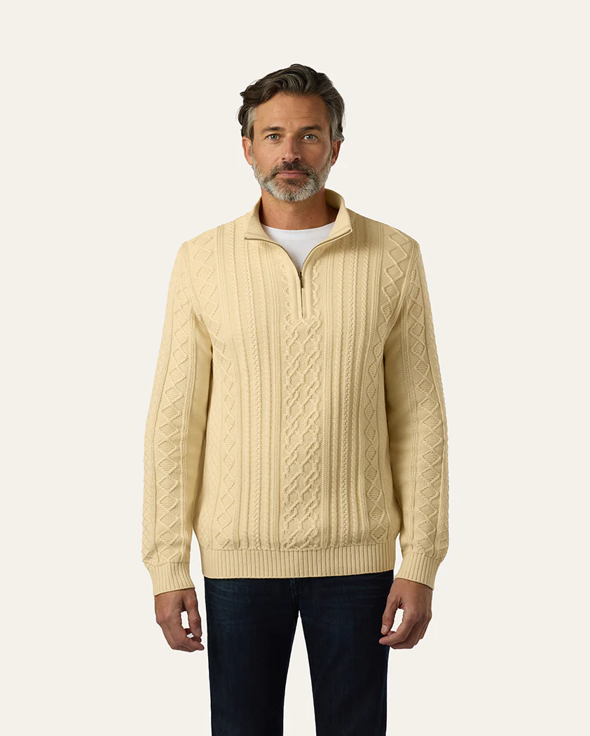 Cable Knit Cotton Quarter-Zip Sweater - Image 3