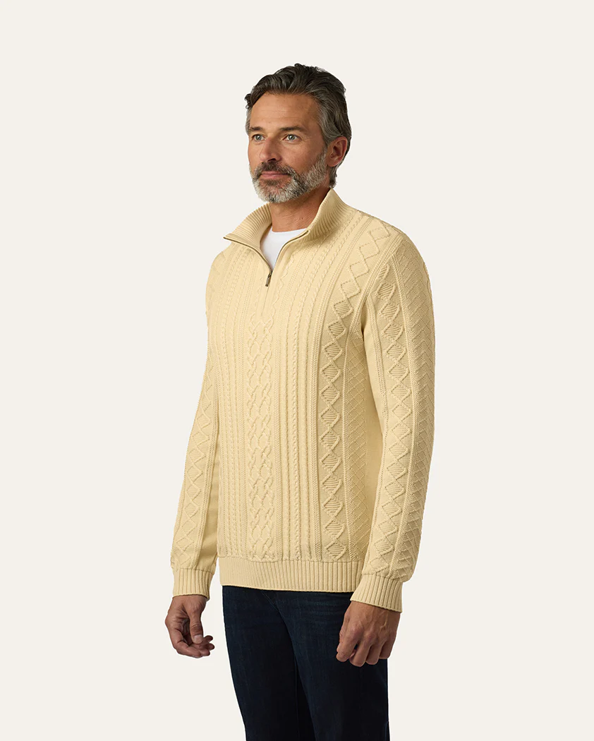 Cable Knit Cotton Quarter-Zip Sweater - Image 4