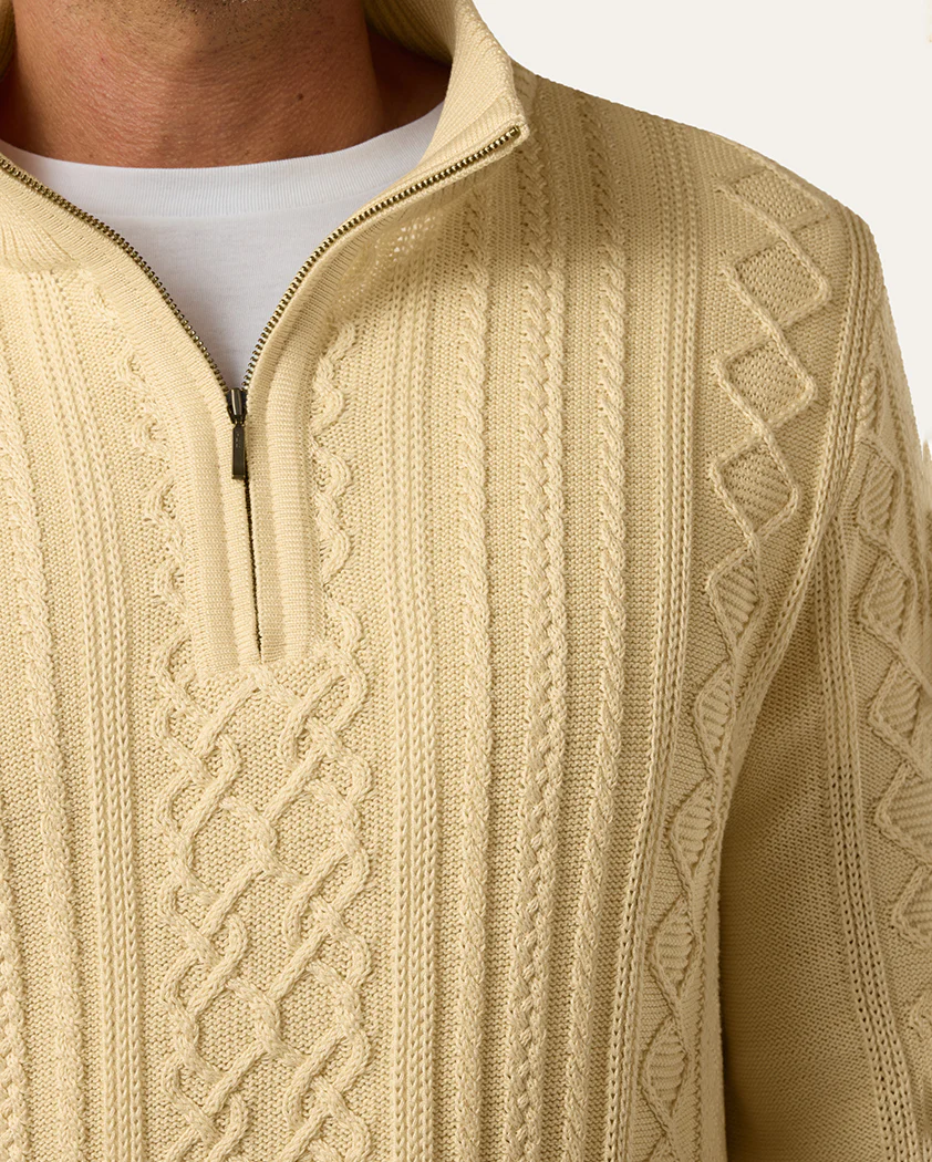 Cable Knit Cotton Quarter-Zip Sweater - Image 5