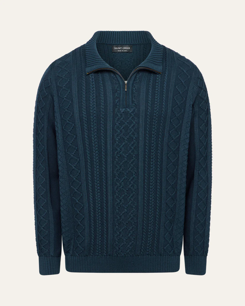 Cable Knit Cotton Quarter-Zip Sweater - Image 8