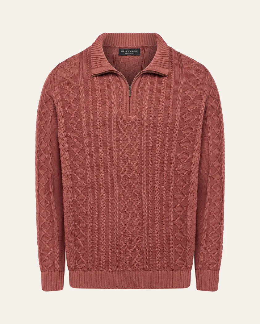 Cable Knit Cotton Quarter-Zip Sweater - Image 9