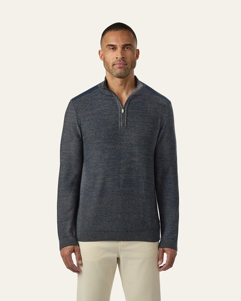 Chromatic Twist Jersey Knit Cotton Quarter-Zip Sweater - Image 3