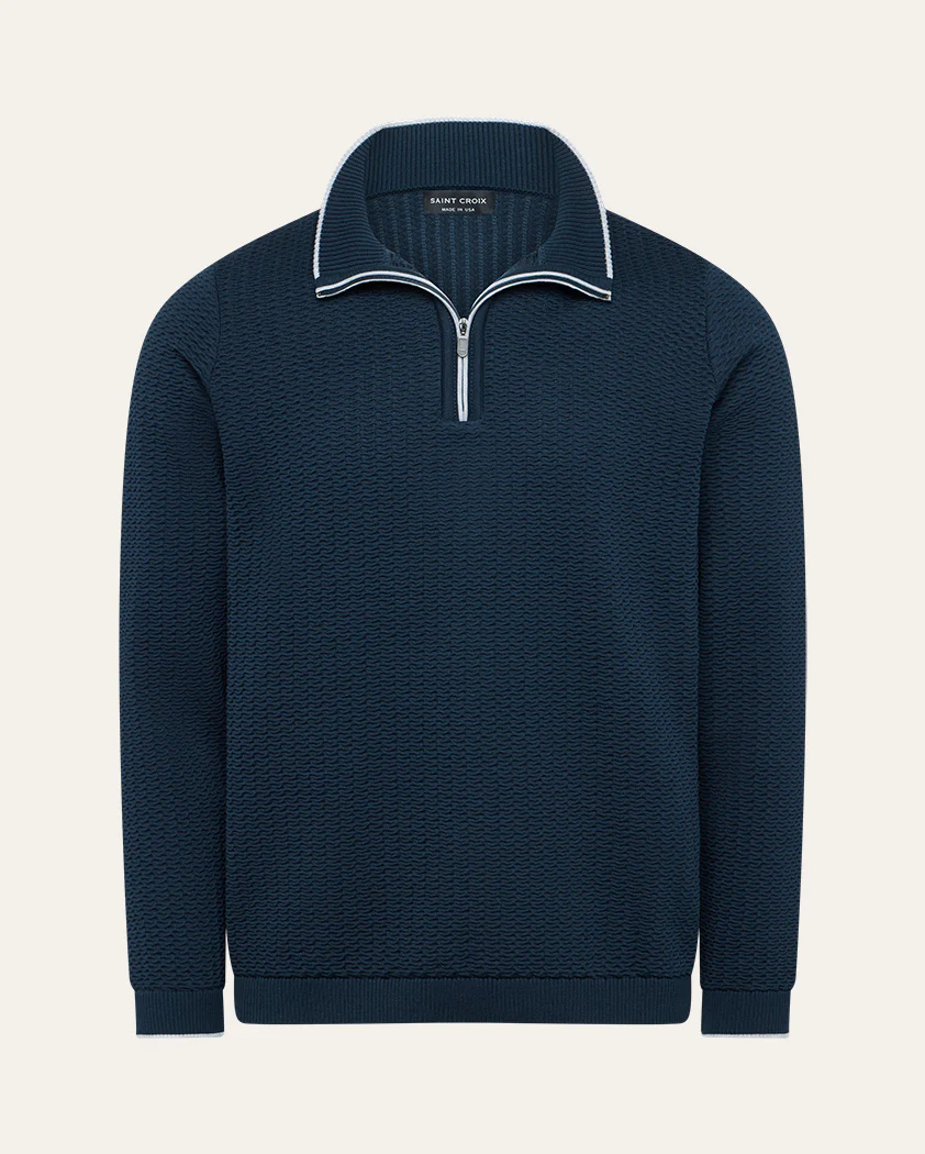 Cloqué Knit Cotton Quarter-Zip Sweater - Image 10