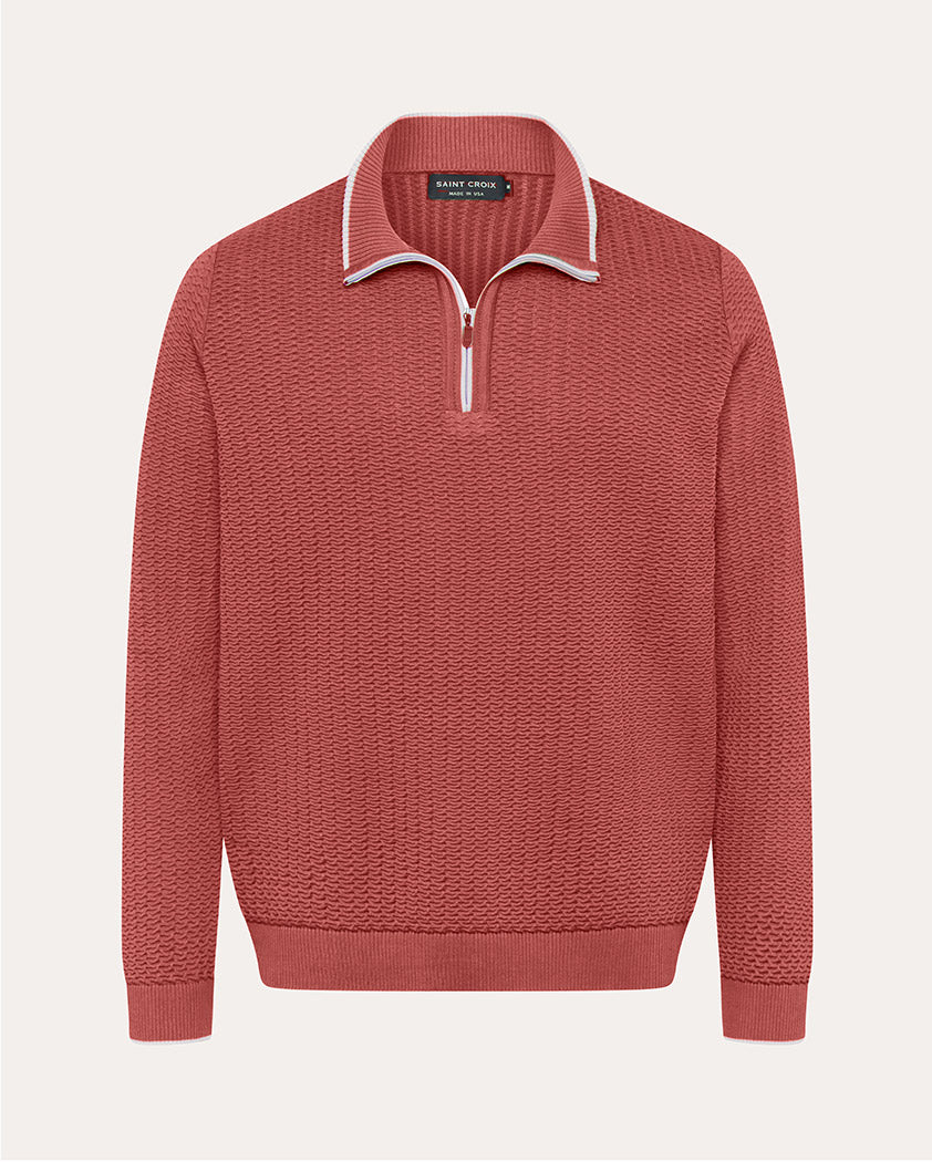 Cloqué Knit Cotton Quarter-Zip Sweater - Image 11