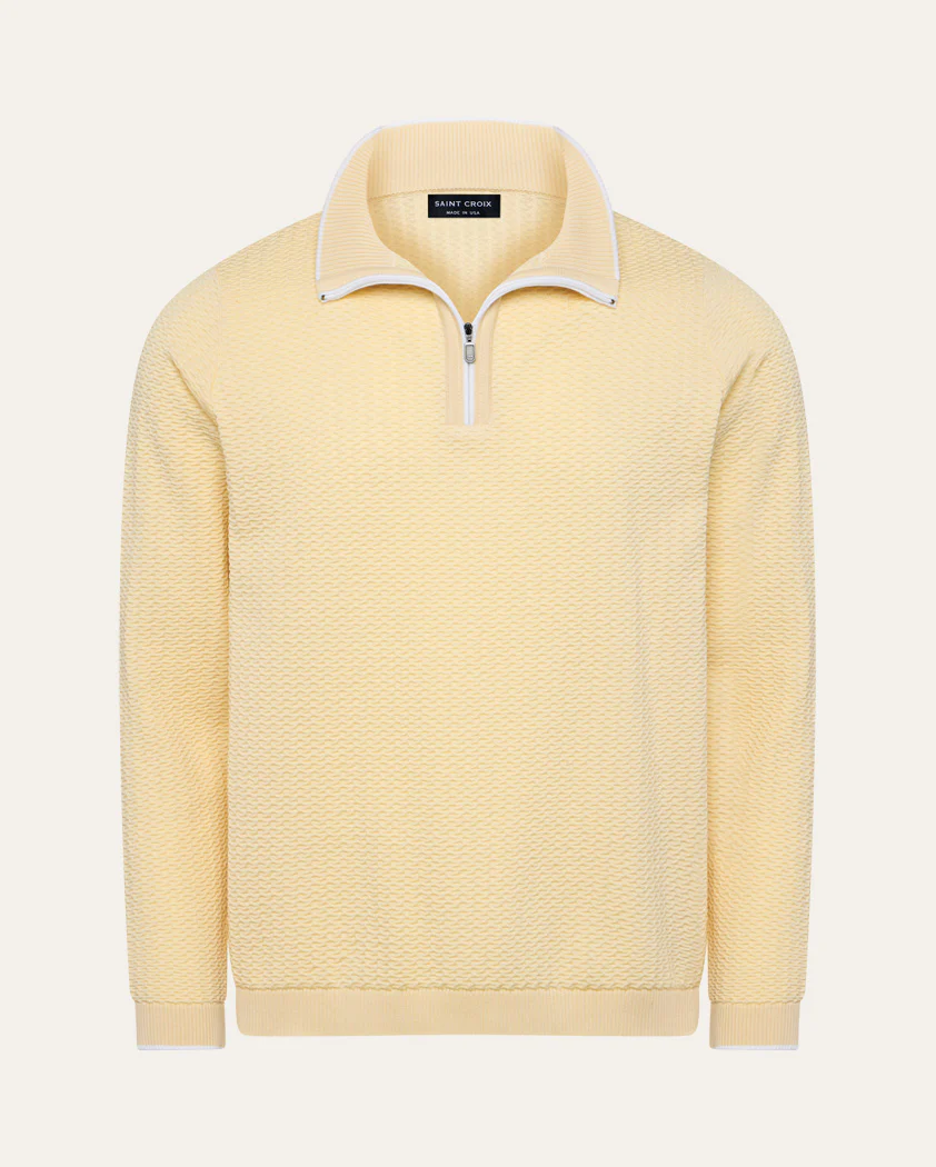 Cloqué Knit Cotton Quarter-Zip Sweater - Image 12