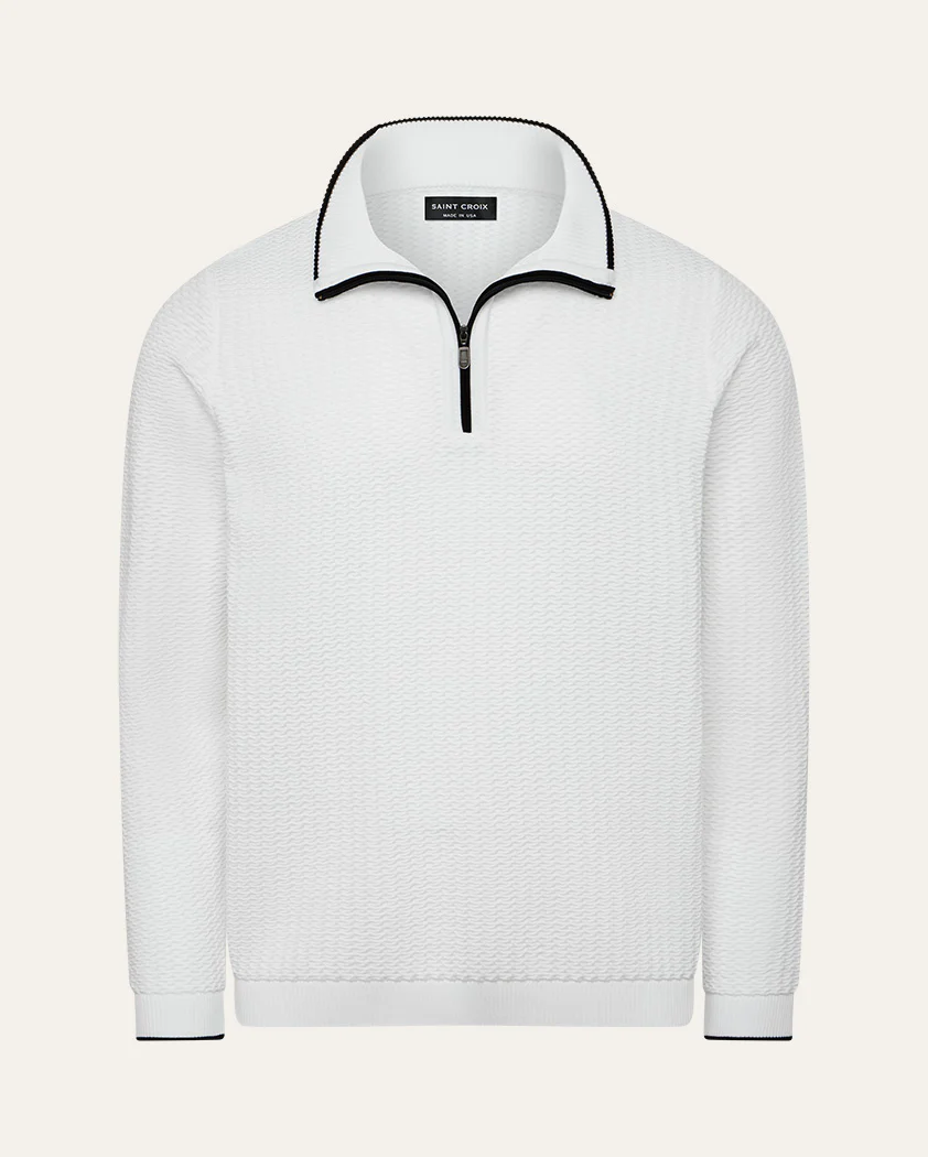 Cloqué Knit Cotton Quarter-Zip Sweater - Image 13