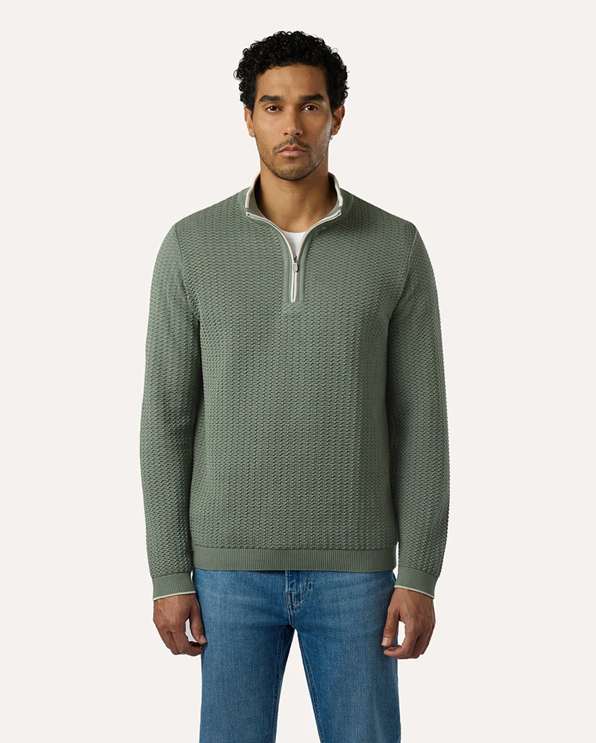 Cloqué Knit Cotton Quarter-Zip Sweater - Image 3
