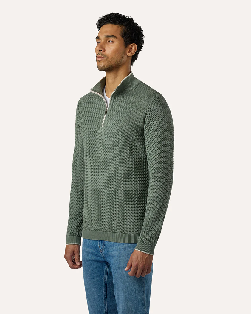 Cloqué Knit Cotton Quarter-Zip Sweater - Image 4