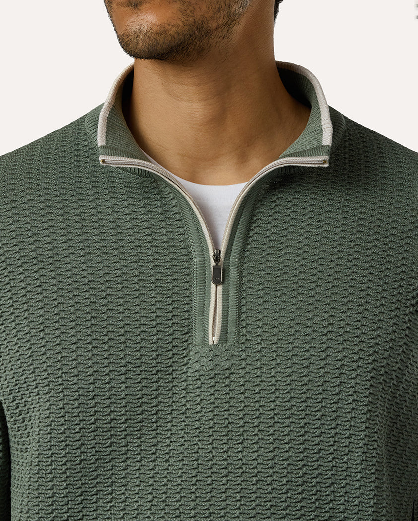 Cloqué Knit Cotton Quarter-Zip Sweater - Image 5