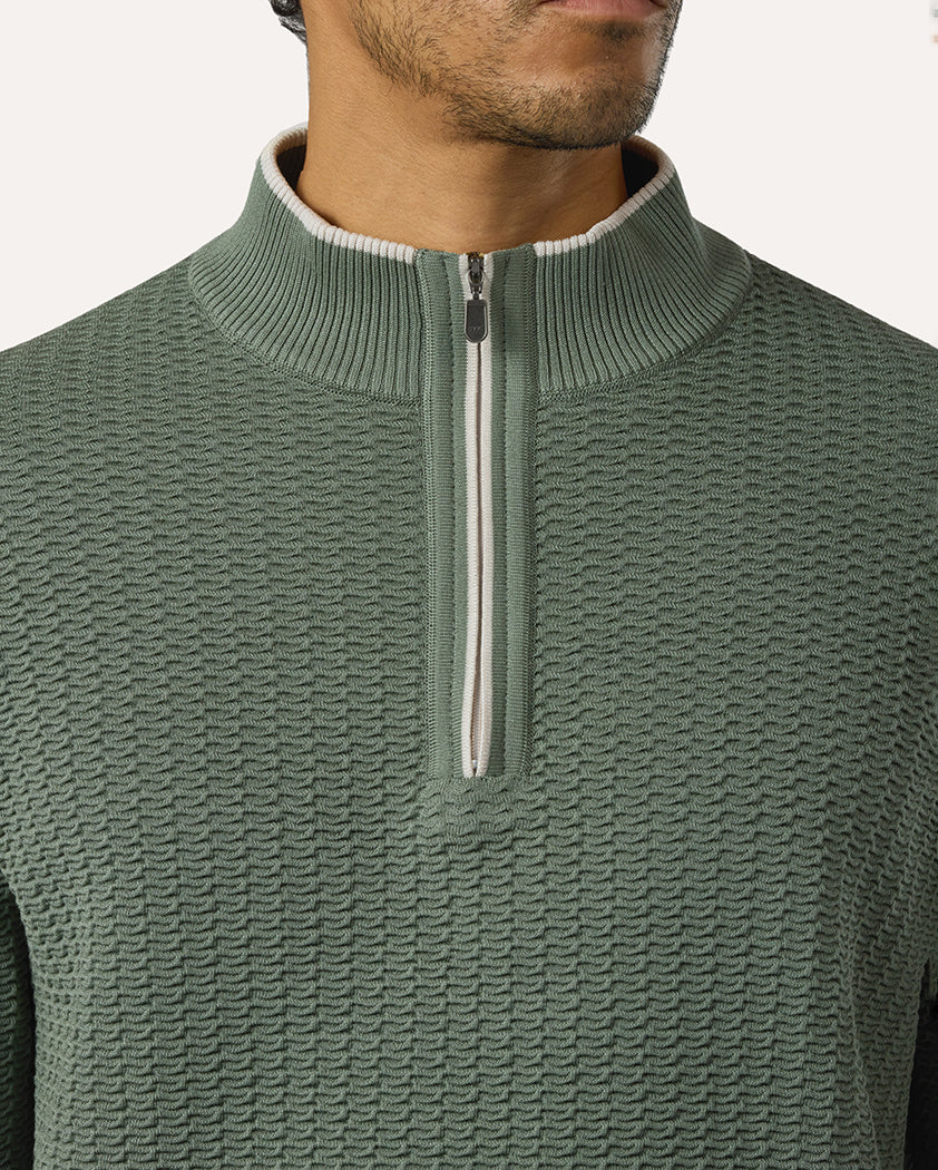 Cloqué Knit Cotton Quarter-Zip Sweater - Image 6