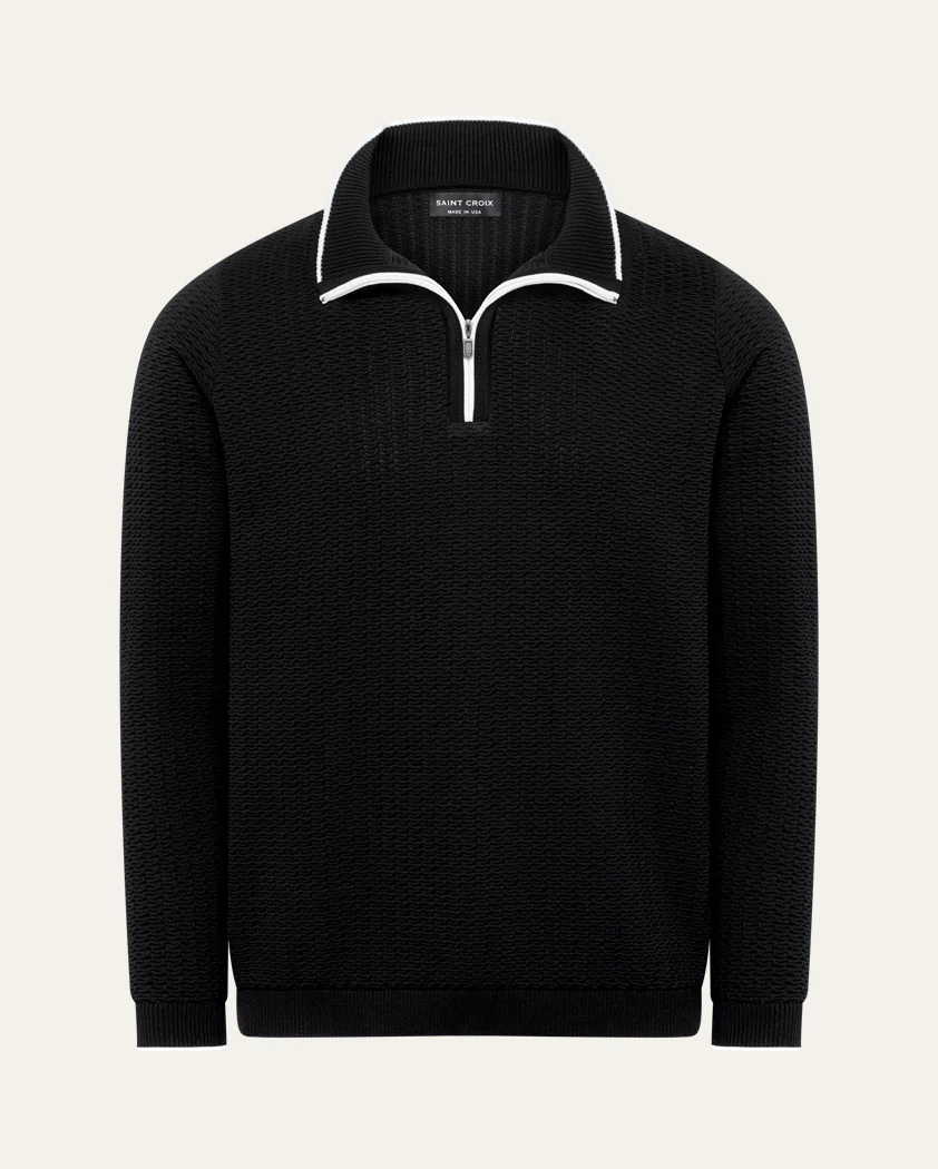 Cloqué Knit Cotton Quarter-Zip Sweater - Image 9