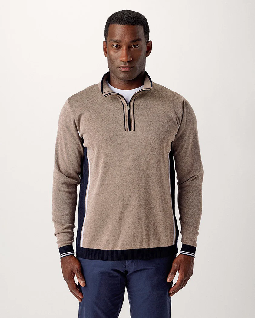 Color-Block Jacquard Cotton Quarter-Zip Sweater - Image 3