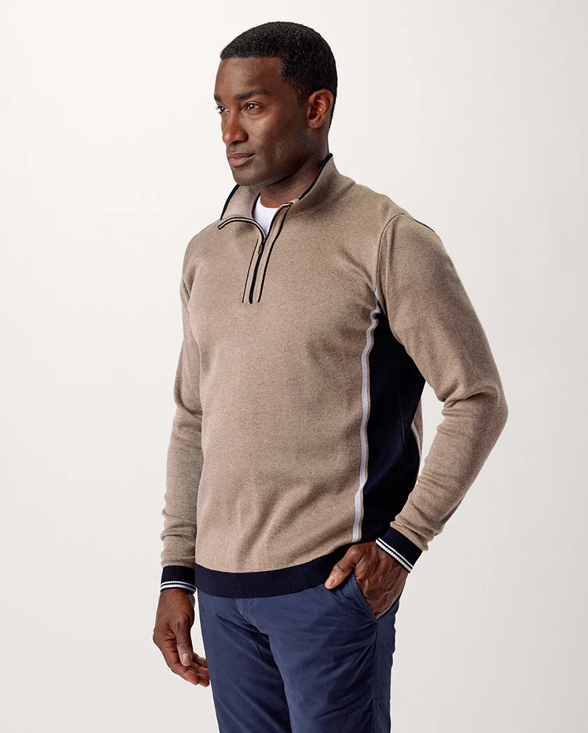 Color-Block Jacquard Cotton Quarter-Zip Sweater - Image 4