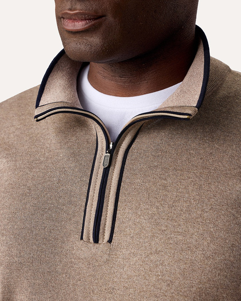 Color-Block Jacquard Cotton Quarter-Zip Sweater - Image 5