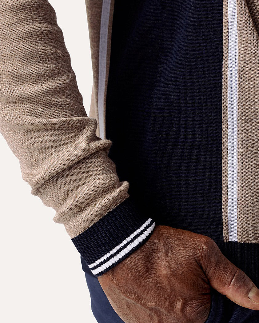 Color-Block Jacquard Cotton Quarter-Zip Sweater - Image 6