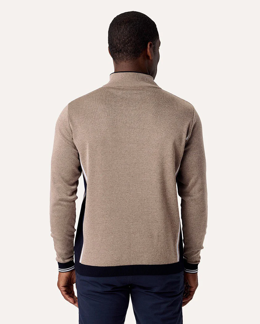 Color-Block Jacquard Cotton Quarter-Zip Sweater - Image 7