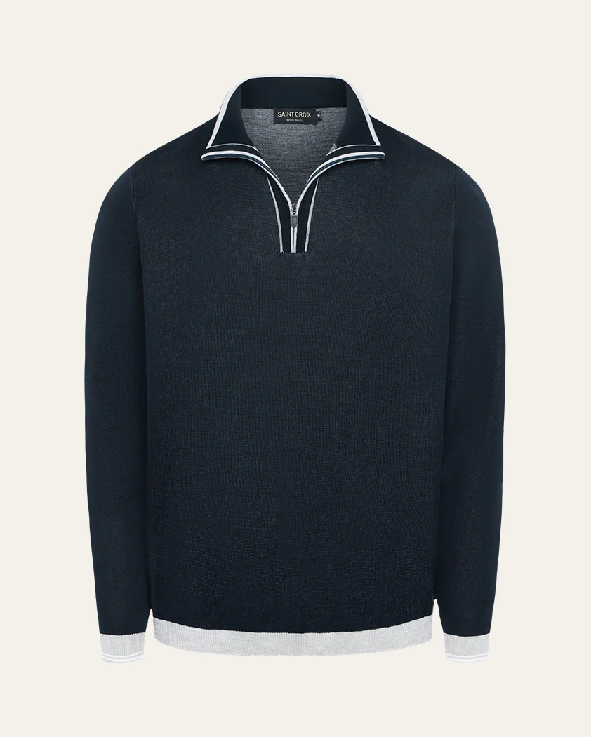 Color-Block Jacquard Cotton Quarter-Zip Sweater - Image 8