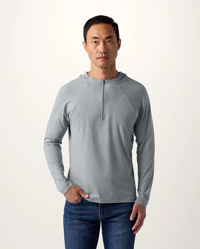 Fine Jersey Knit Performance Wool Quarter-Zip Hoodie - Image 3