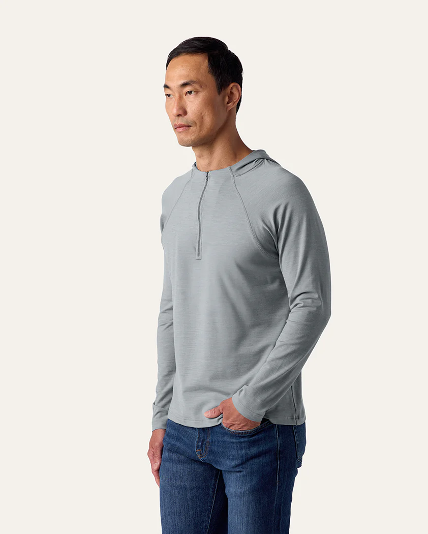 Fine Jersey Knit Performance Wool Quarter-Zip Hoodie - Image 4
