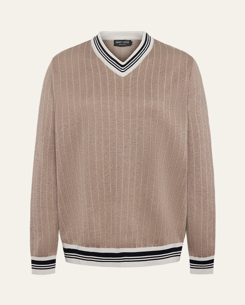 Jacquard Wool V-Neck Sweater