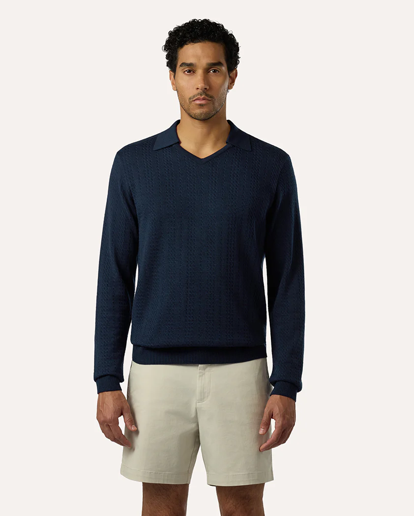 Micro-Cable Jersey Knit Wool Polo - Image 3