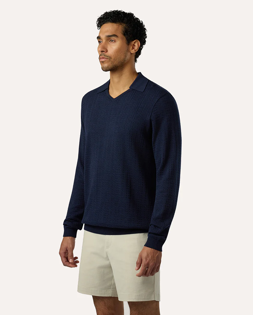 Micro-Cable Jersey Knit Wool Polo - Image 4
