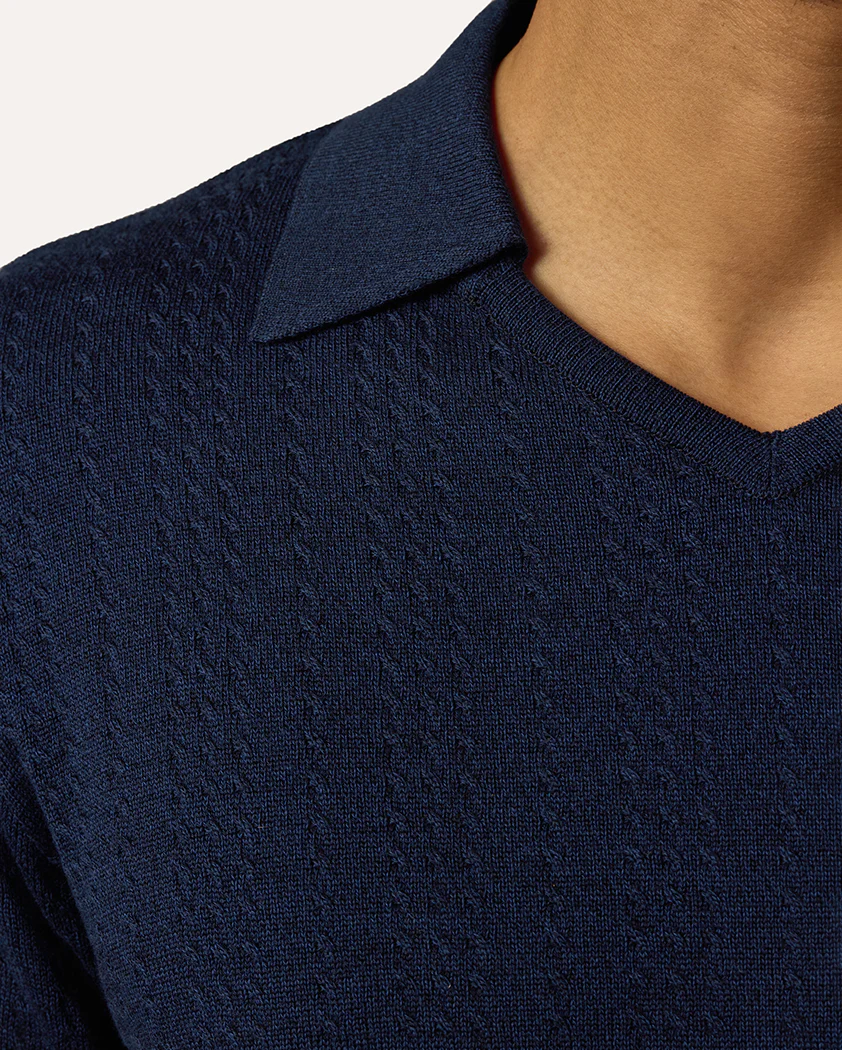 Micro-Cable Jersey Knit Wool Polo - Image 5
