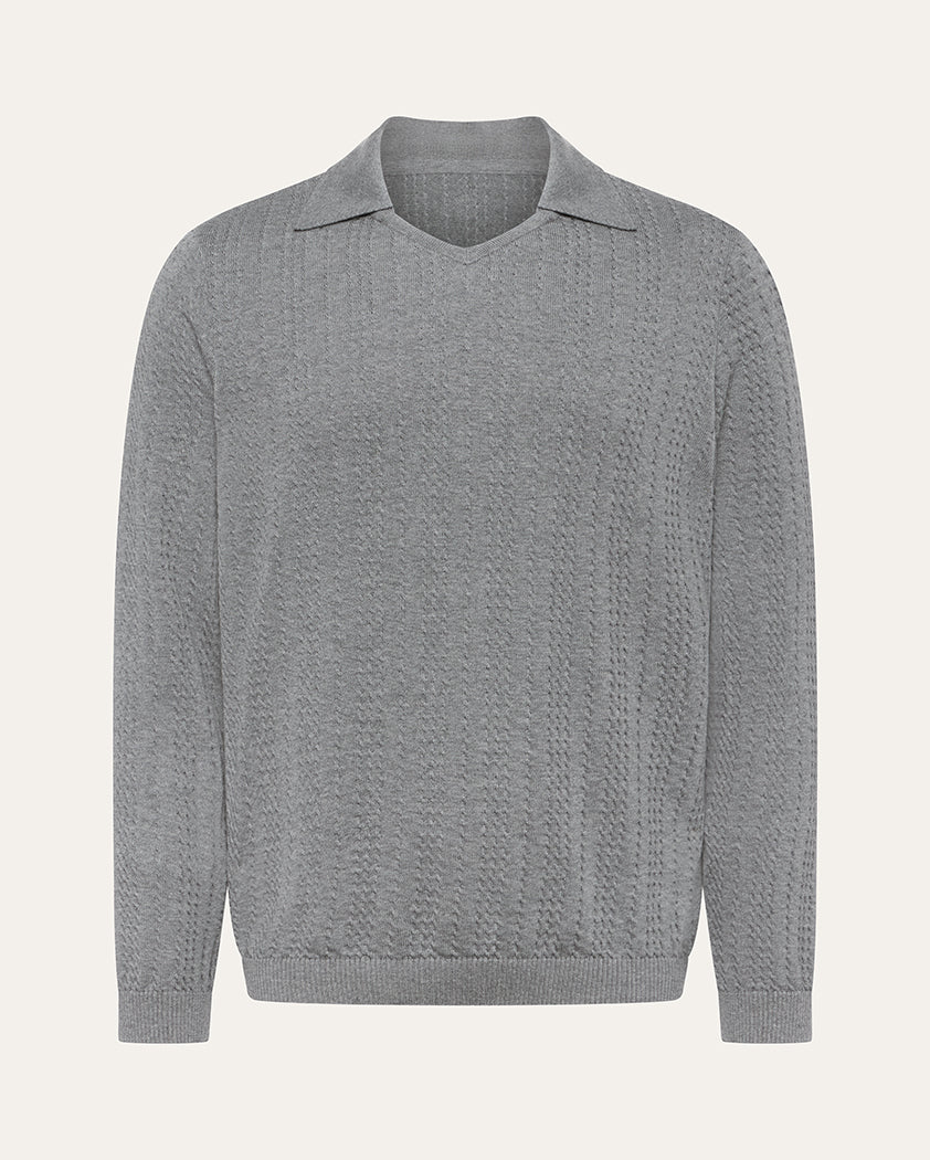 Micro-Cable Jersey Knit Wool Polo - Image 7