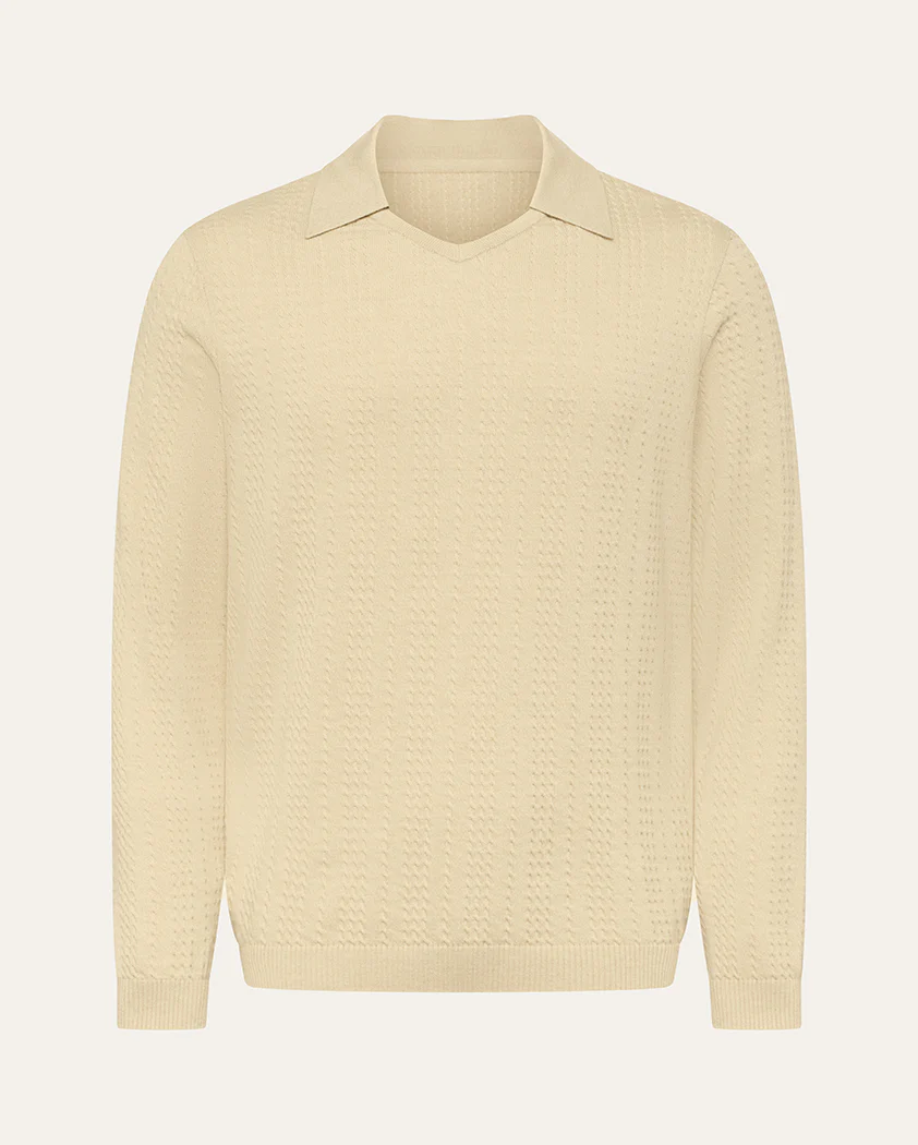 Micro-Cable Jersey Knit Wool Polo - Image 8