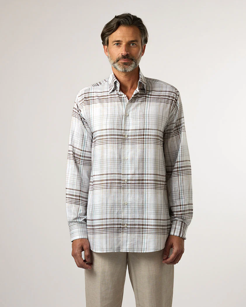 Natural Plaid Linen Shirt - Image 3