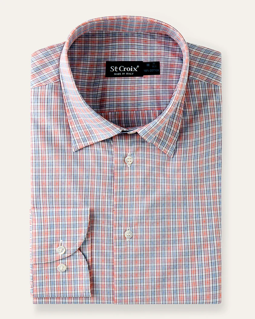 Red, White, and Blue Check Cotton Shirt