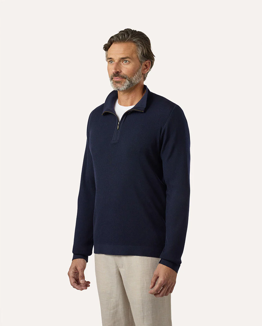 Rib Knit Wool Quarter-Zip Sweater - Image 4