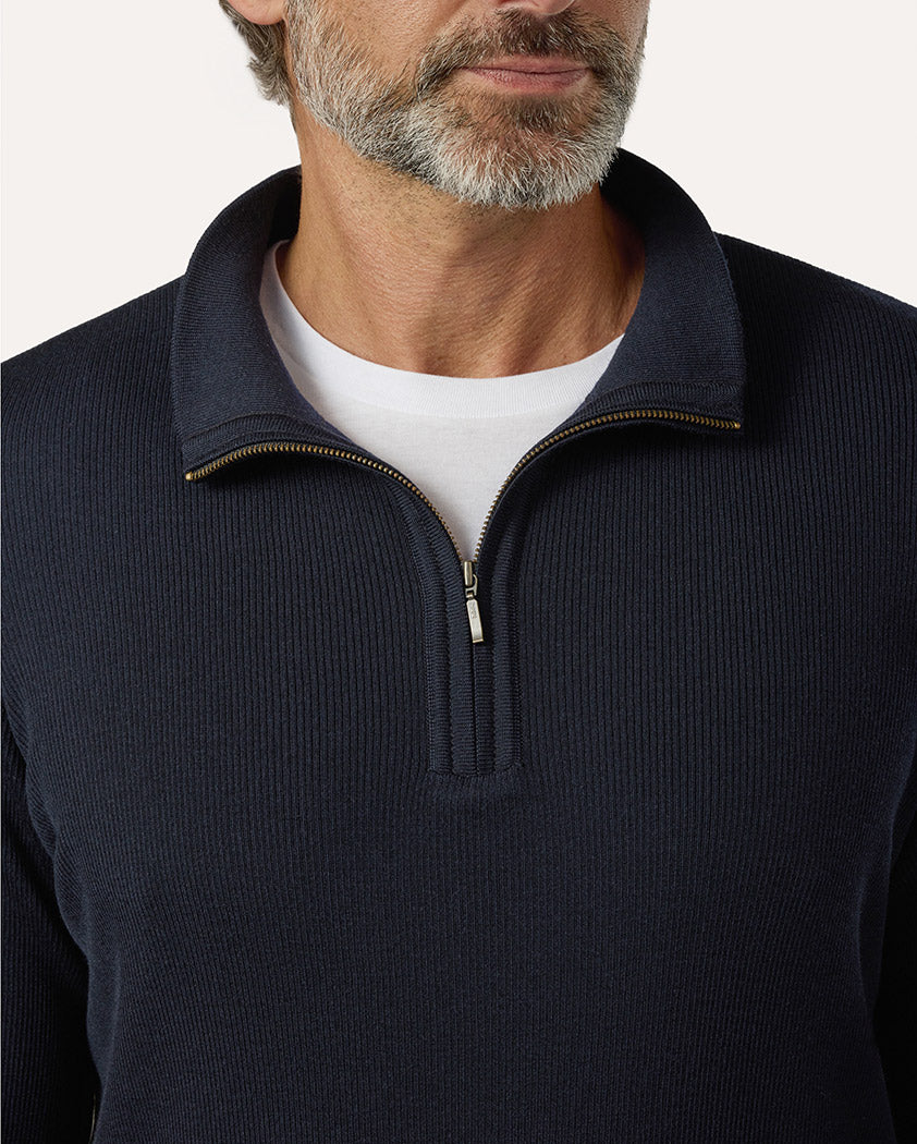Rib Knit Wool Quarter-Zip Sweater - Image 5