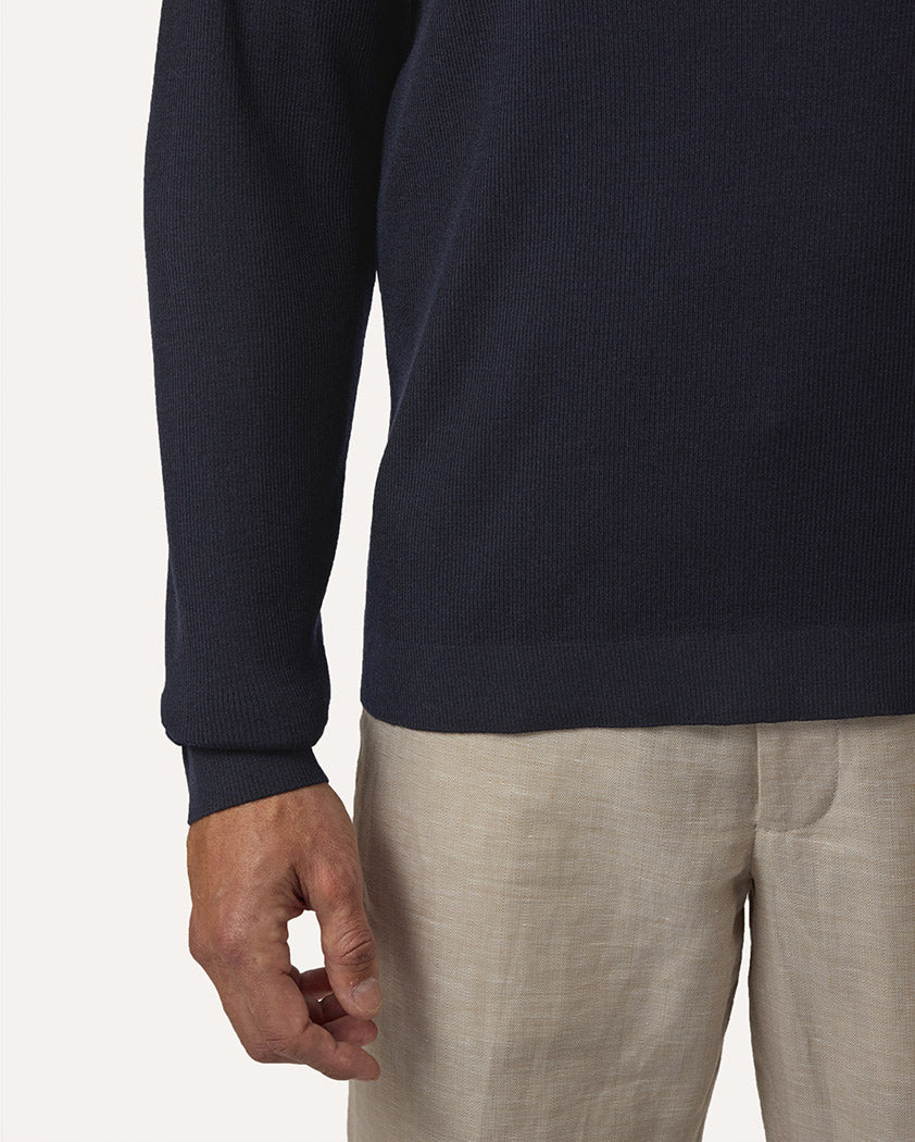 Rib Knit Wool Quarter-Zip Sweater - Image 6