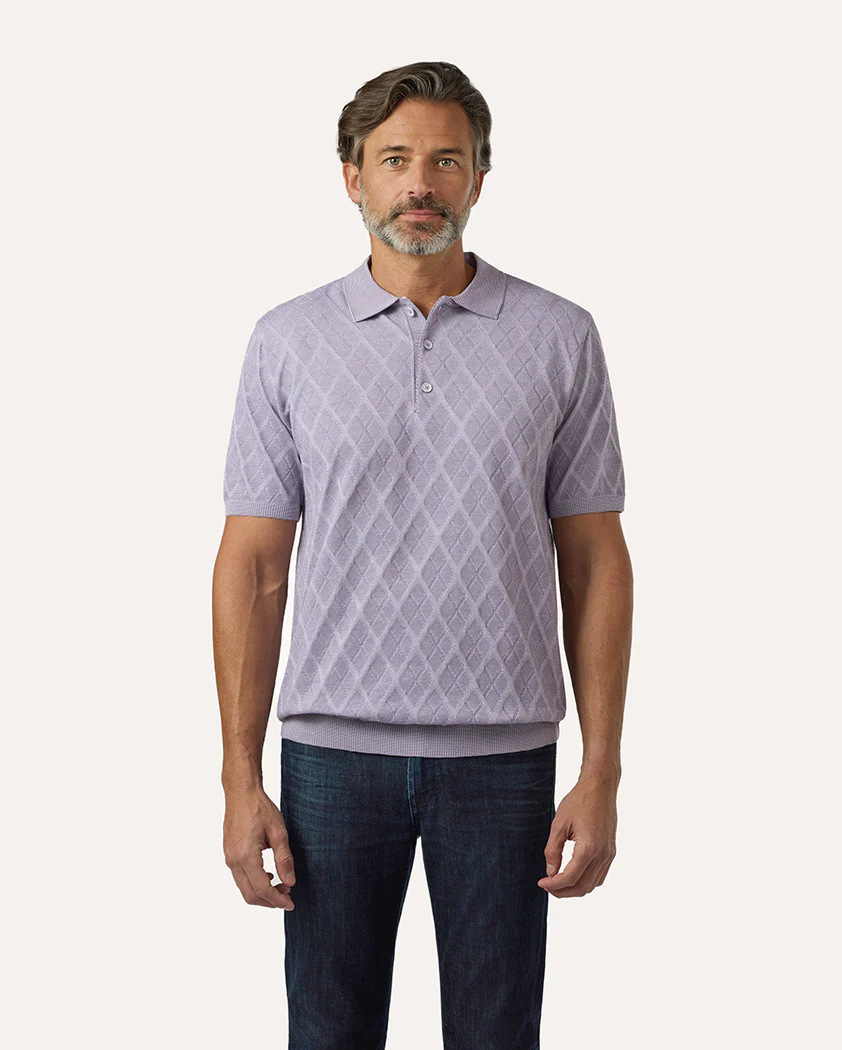 Tonal Argyle Transfer Stitch Cotton Polo - Image 3