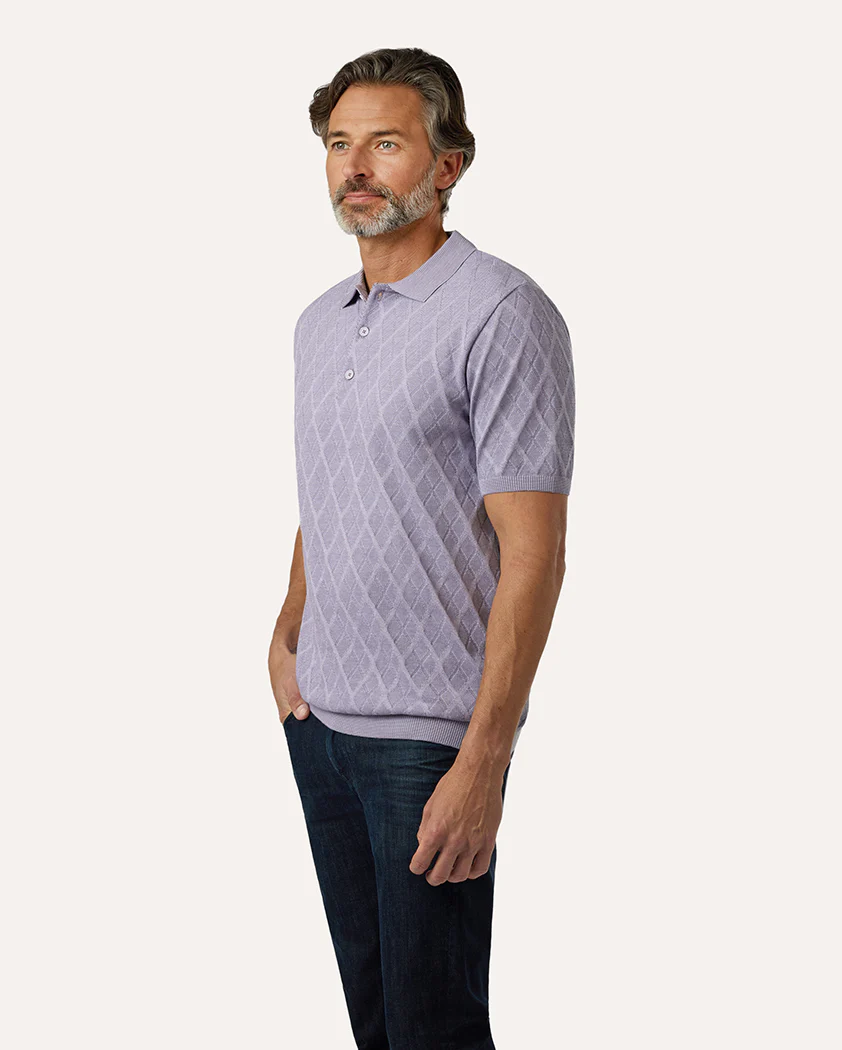 Tonal Argyle Transfer Stitch Cotton Polo - Image 4