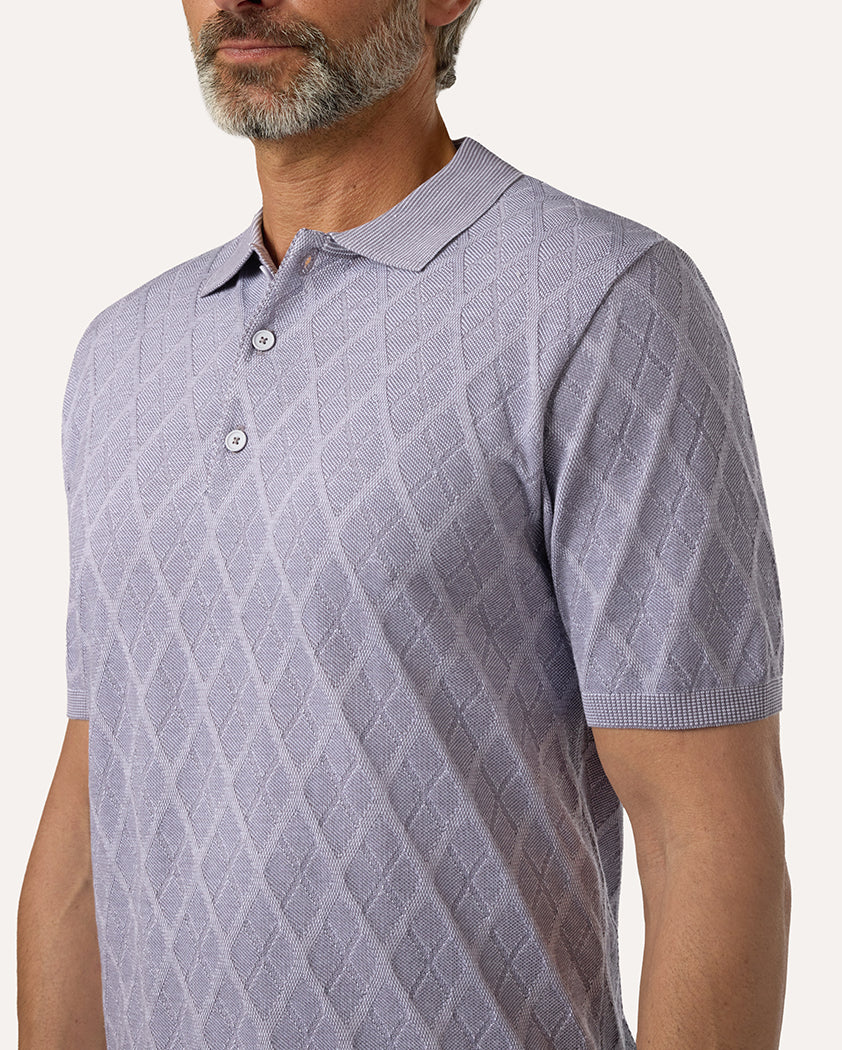 Tonal Argyle Transfer Stitch Cotton Polo - Image 5