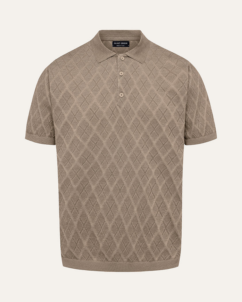 Tonal Argyle Transfer Stitch Cotton Polo - Image 9