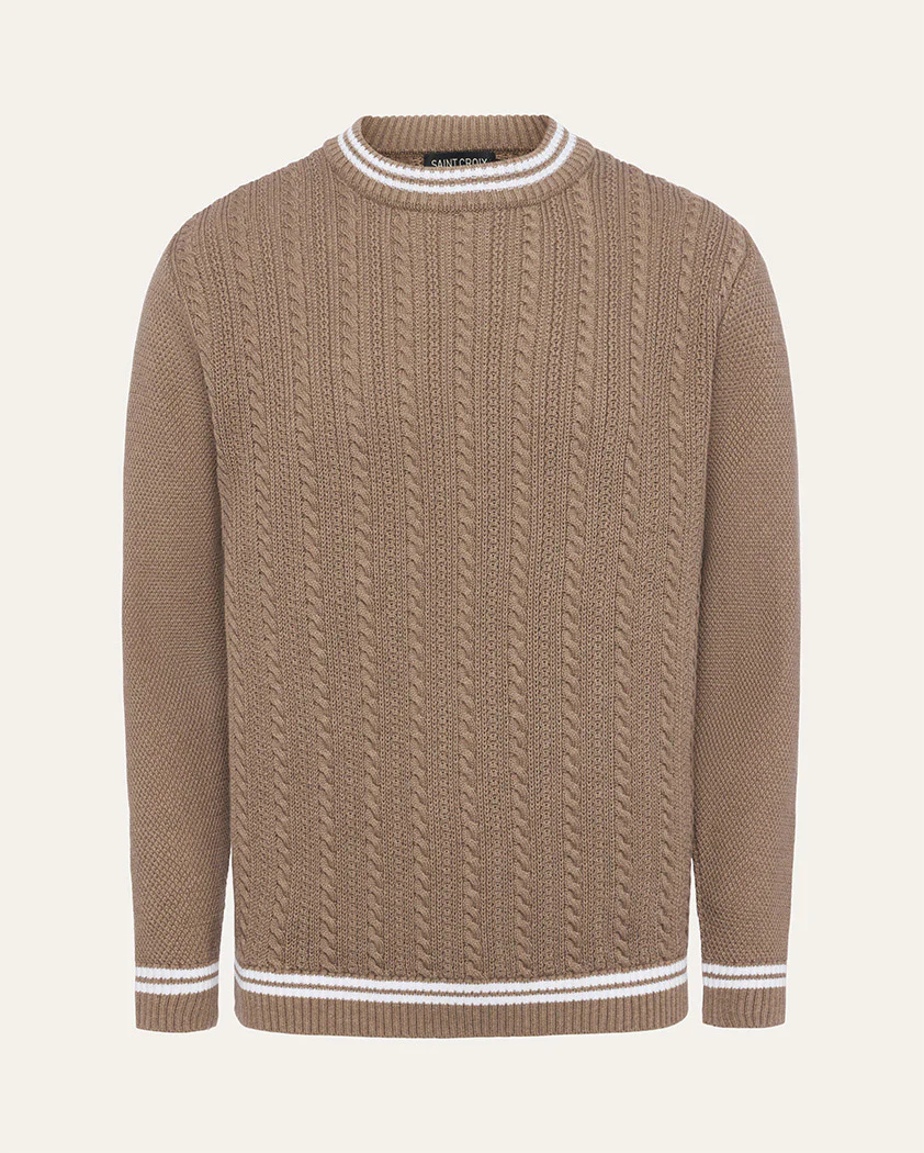 Varsity Cable Knit Cotton Crewneck Sweater