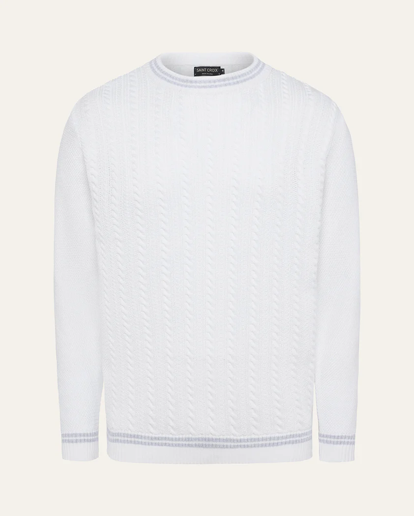 Varsity Cable Knit Cotton Crewneck Sweater - Image 10