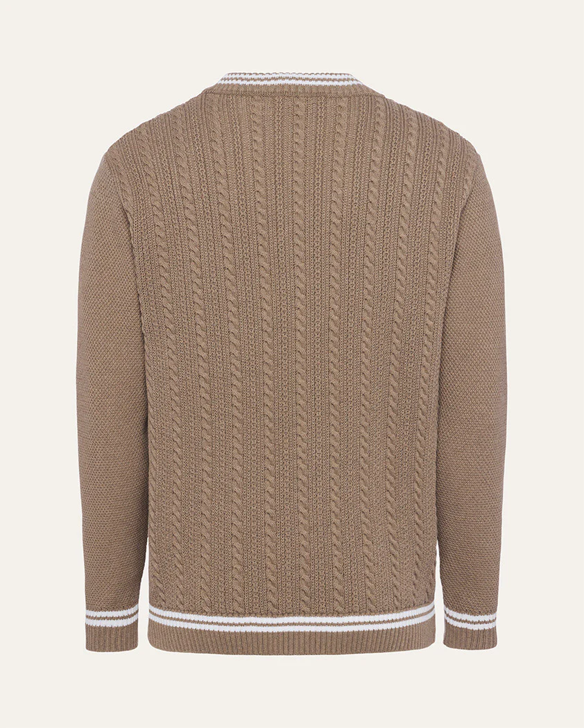 Varsity Cable Knit Cotton Crewneck Sweater - Image 2