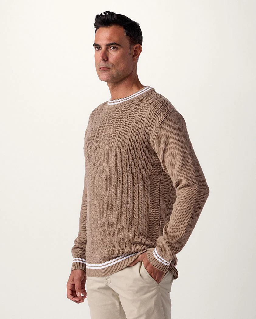 Varsity Cable Knit Cotton Crewneck Sweater - Image 4