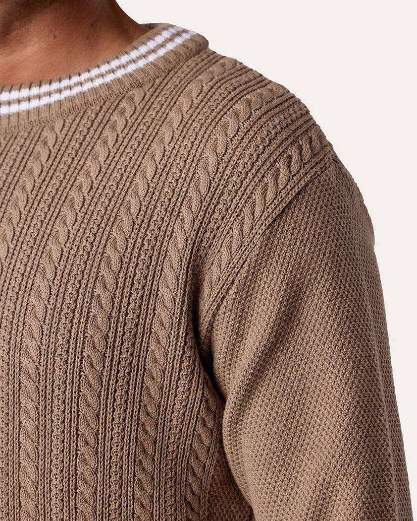 Varsity Cable Knit Cotton Crewneck Sweater - Image 5